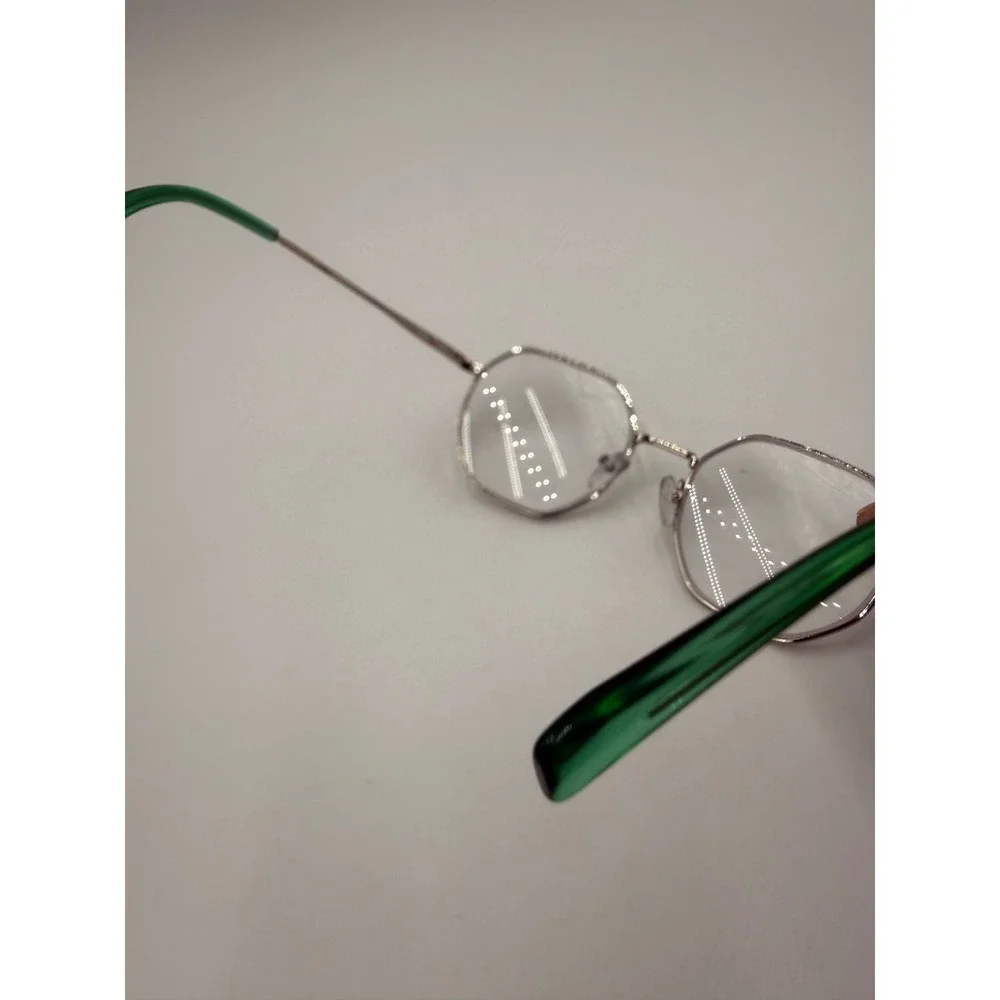 Success Eyeglass Frames Unisex Silver Green Excellent Geometric Hexagon SS-399